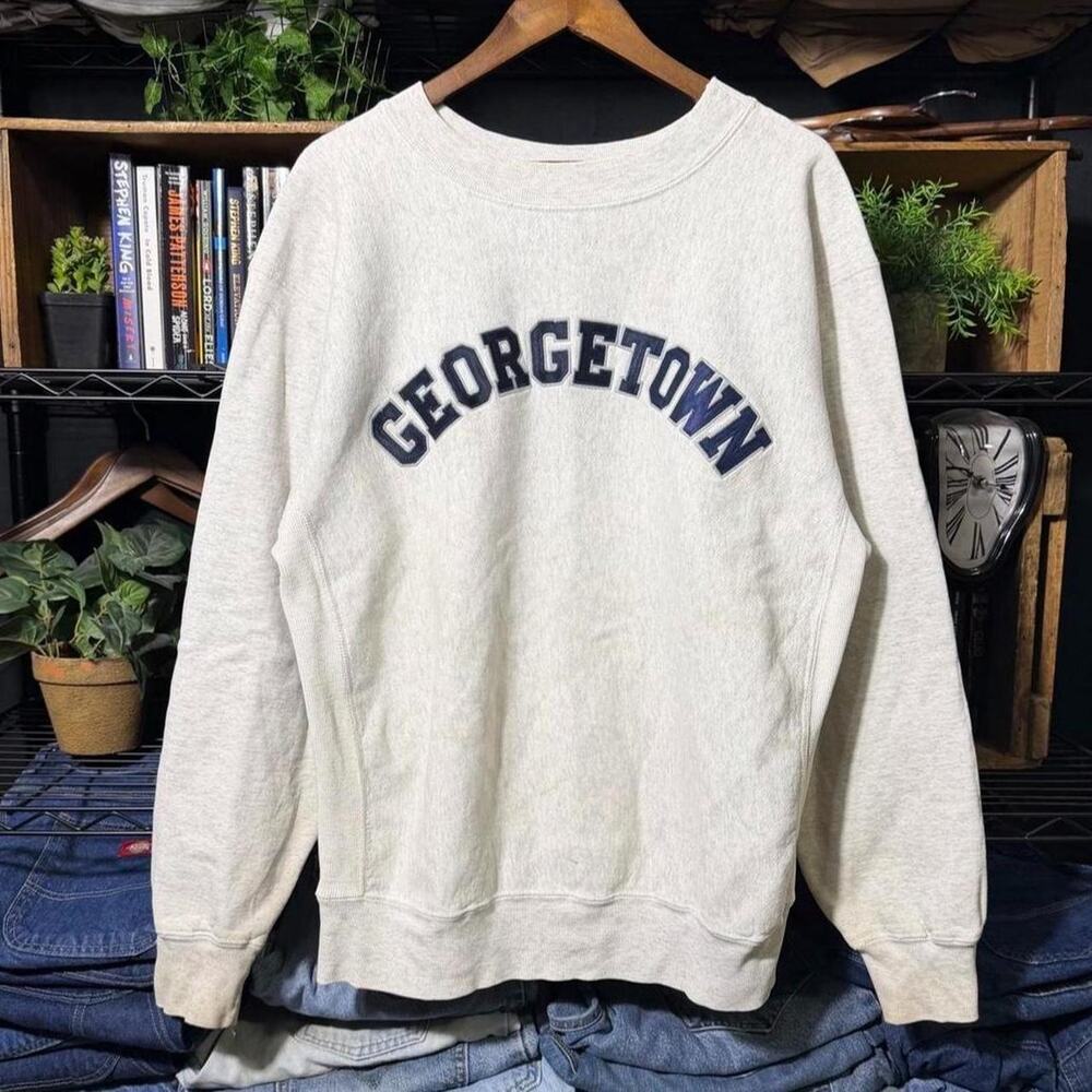 Vintage 90s Georgetown Crewneck Gray Navy Blue College University Sweatshirt